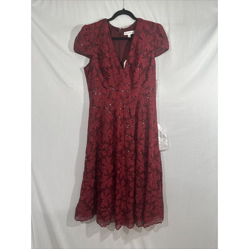 NEW $348 Dress The Population [ Large ] Magdalena Sequin Lace‎ Midi Dress Red - Picture 8 of 13